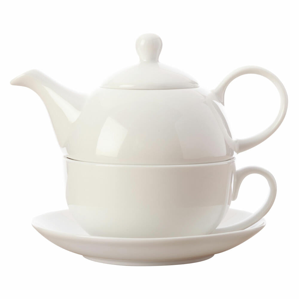 Maxwell &amp; Williams Round tea service for 1 person, 3-piece, cup, saucer, pot, porcelain, white, 425 ml, AX0401