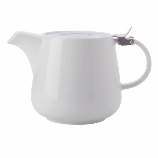 Maxwell &amp; Williams White Basics Round Teapot, Jug, in Gift Box, Porcelain, Stainless Steel, White, 1.2 L, AY0350