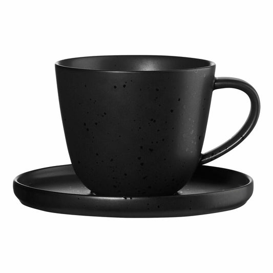 ASA Selection coppa Kaffeetasse mit Unterer, Kaffee Tasse, Kaffeebecher, Untertasse, Porzellan, 250 ml, Kuro / Schwarz, 19020190