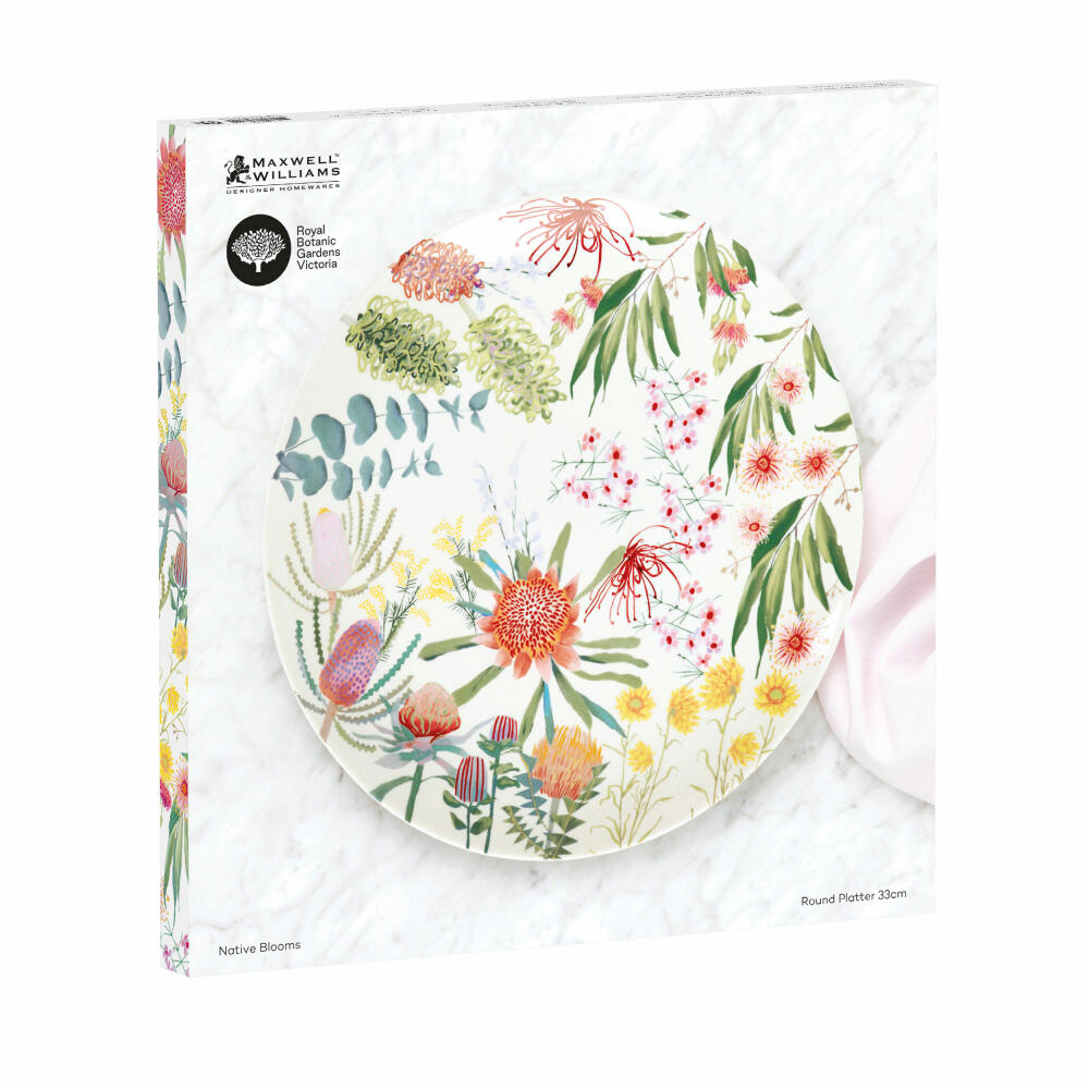 Maxwell &amp; Williams NATIVE BLOOMS Round Plate, Serving Plate, Serving Plate, in Gift Box, Porcelain, Ø 33 cm, AW0622