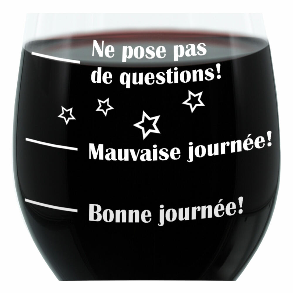 Leonardo wine glass XL, Bonne Journée!, Mauvaise Journée!, Ne Pose Pas De Questions!, gift mood glass with funny engraving in French, mood wine glass, 610ml