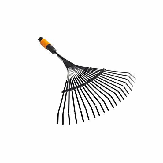 Fiskars QuikFit Fächerbesen, Besen, Laubesen, Laubrechen, Rechen, Werkzeugkopf, Gartenzubehör, Stahl, Schwarz / Orange, 47 cm, 1000644