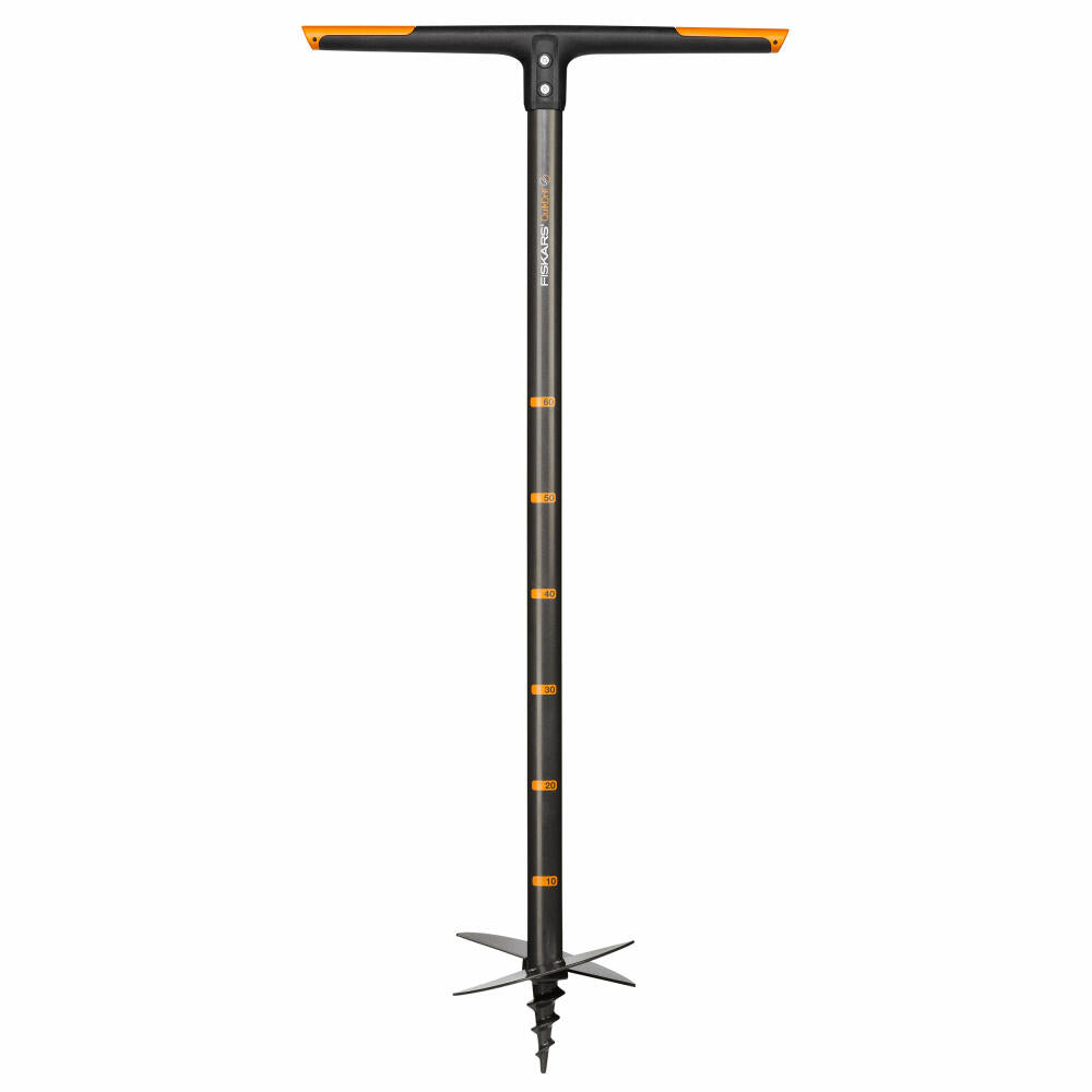 Fiskars QuikDrill Handerdbohrer 200 mm, Hand Erdbohrer, Erd Bohrer, Gartenbohrer, Gartenzubehör, Stahl / Kunststoff, Schwarz / Orange, 110 cm, 1000640