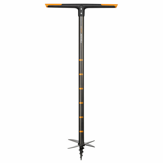 Fiskars QuikDrill Handerdbohrer 200 mm, Hand Erdbohrer, Erd Bohrer, Gartenbohrer, Gartenzubehör, Stahl / Kunststoff, Schwarz / Orange, 110 cm, 1000640