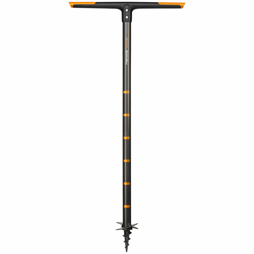 Fiskars QuikDrill Handerdbohrer 100 mm, Hand Erdbohrer, Erd Bohrer, Gartenbohrer, Gartenzubehör, Stahl / Kunststoff, Schwarz / Orange, 110 cm, 1000636