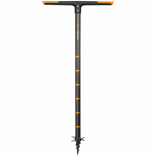 Fiskars QuikDrill Handerdbohrer 100 mm, Hand Erdbohrer, Erd Bohrer, Gartenbohrer, Gartenzubehör, Stahl / Kunststoff, Schwarz / Orange, 110 cm, 1000636