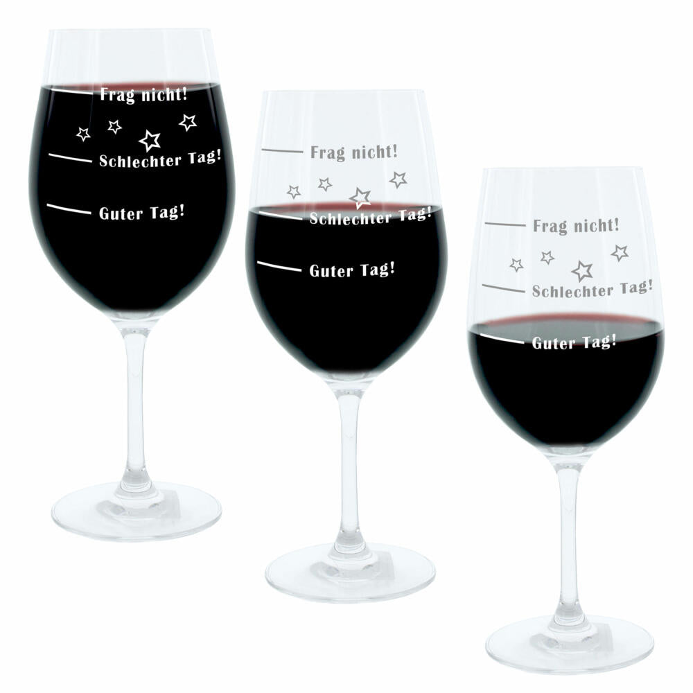 Leonardo wine glass XL, set of 3, Good day!, Bad day!, Don't ask!, mood glass with funny engraving, mood wine glass, 610 ml