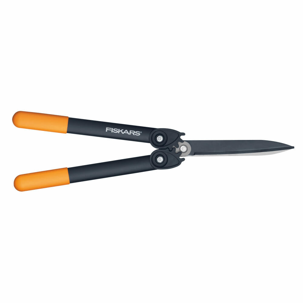 Fiskars PowerGear II Getriebe-Heckenschere HS72, Hecken Schere, Gartenschere, Gartenzubehör, Stahl, Schwarz / Orange, 57 cm, 1000596