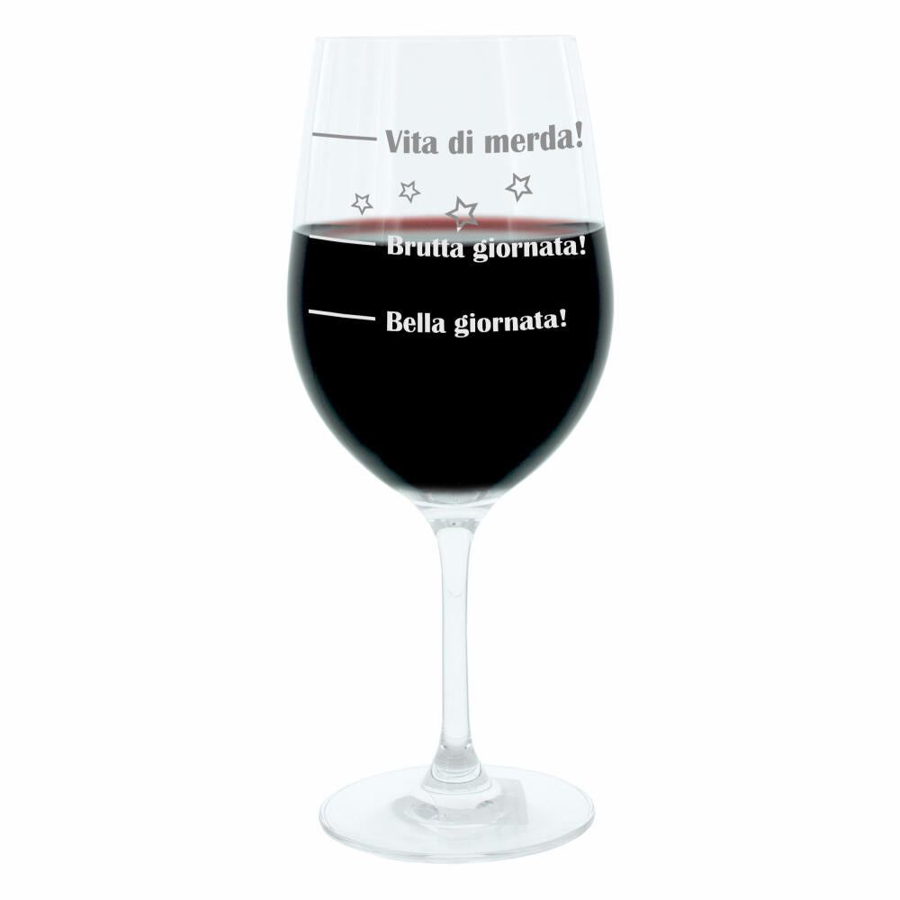 Leonardo Weinglas XL, Bella Giornata!, Brutta Giornata!, Vita Di Merda!, Geschenk Stimmungsglas mit lustiger Gravur Auf Italienisch, Mood Wein Glas, 610ml
