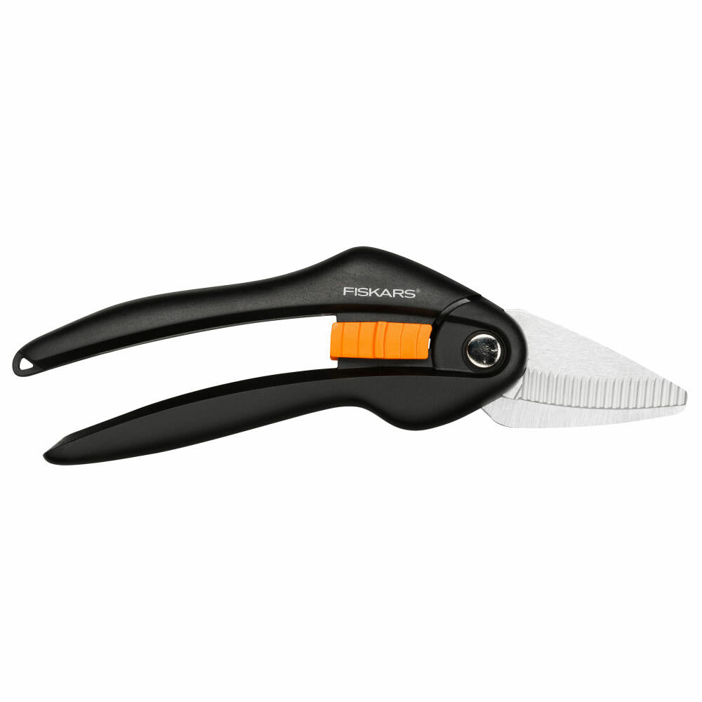 Fiskars SingleStep Universalschere SP28, Universal Schere, Gartenschere, Gartenzubehör, Stahl, Schwarz / Orange, 21 cm, 1000571