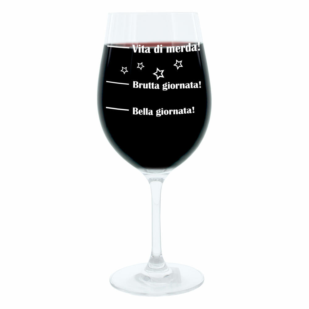 Leonardo Weinglas XL, Bella Giornata!, Brutta Giornata!, Vita Di Merda!, Geschenk Stimmungsglas mit lustiger Gravur Auf Italienisch, Mood Wein Glas, 610ml