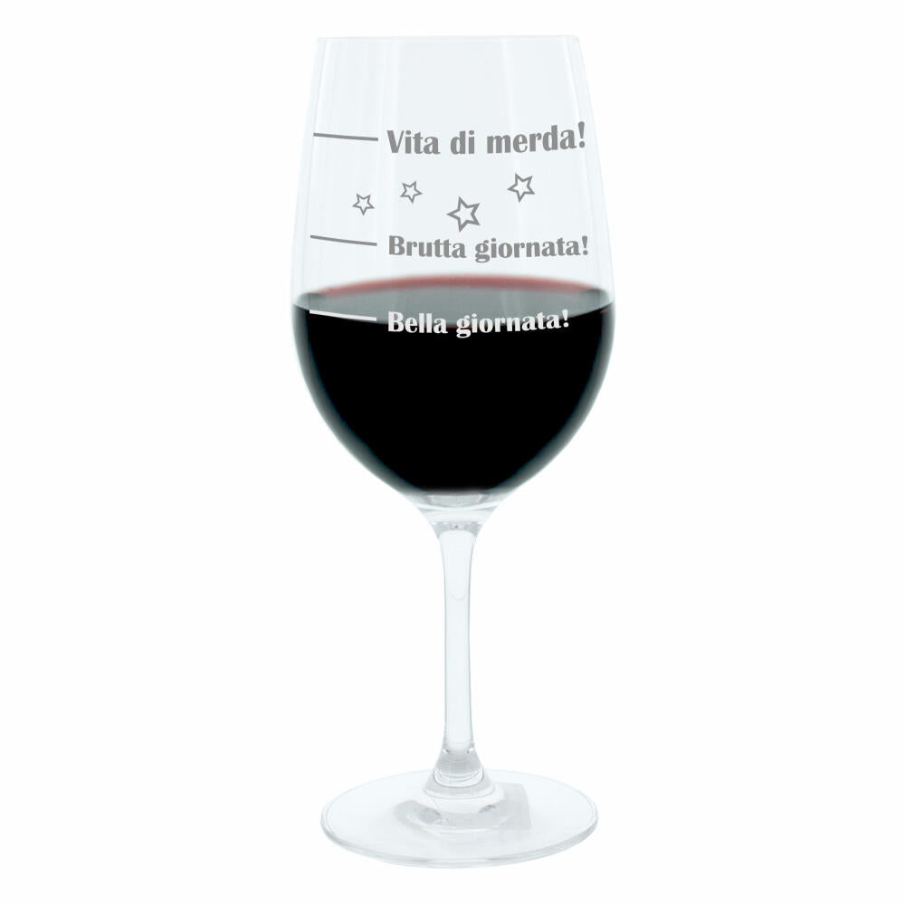 Leonardo Weinglas XL, Bella Giornata!, Brutta Giornata!, Vita Di Merda!, Geschenk Stimmungsglas mit lustiger Gravur Auf Italienisch, Mood Wein Glas, 610ml