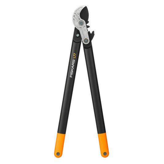 Fiskars PowerGear II Amboss-Getriebeastschere L77, Getriebe Astschere, Gartenschere, Gartenzubehör, Stahl, Schwarz / Orange, 69 cm, 1000583