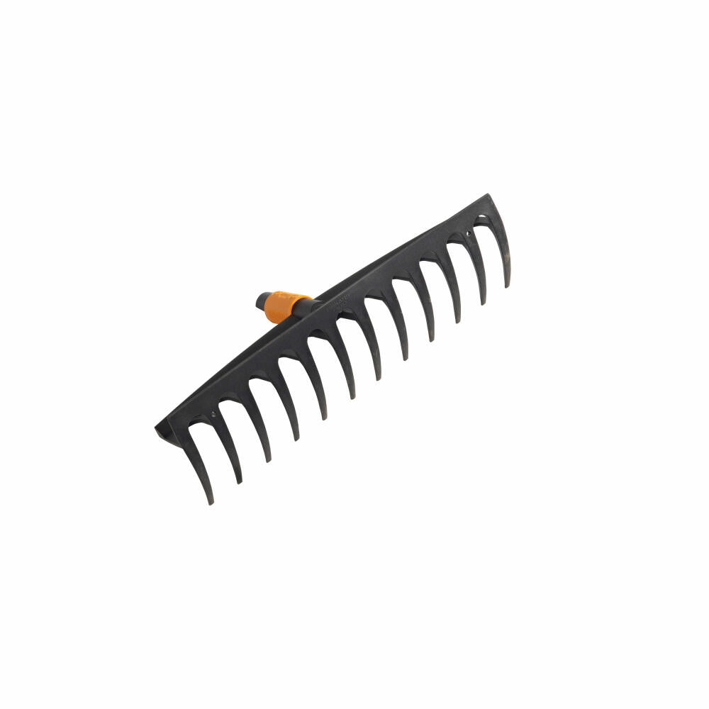 Fiskars QuikFit Rechen, Laubrechen, Gartenrechen, Werkzeugkopf, Gartenzubehör, Kunststoff, Schwarz / Orange, 41 cm, 1000643