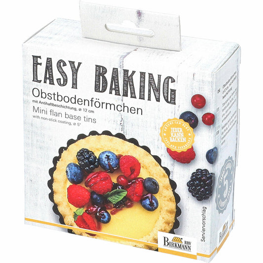 Birkmann Easy Baking Obstbodenförmchen, 6er Set, Kuchenform, Backform, Obstkuchenform, Karbonstahl, Ø 12 cm, 881587