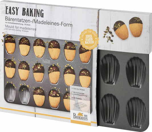 Birkmann Easy Baking Bear Paw / Madeleine Mold, Baking Tray, Baking Pan, Baking Accessories, Steel, 45 cm, 881525