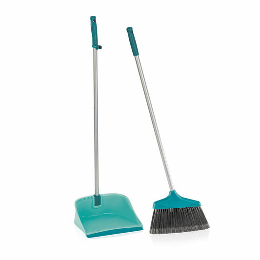 Leifheit sweeping set with handle and open shovel, dustpan, stick broom, broom, mint green, 41404