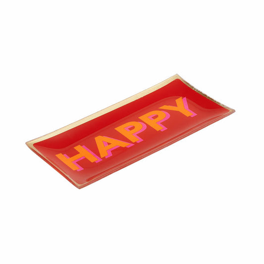 Gift Company glass plate Love Plates Happy L, decorative plate, bowl, glass, red, gold, 10 x 21 cm, 1088305003