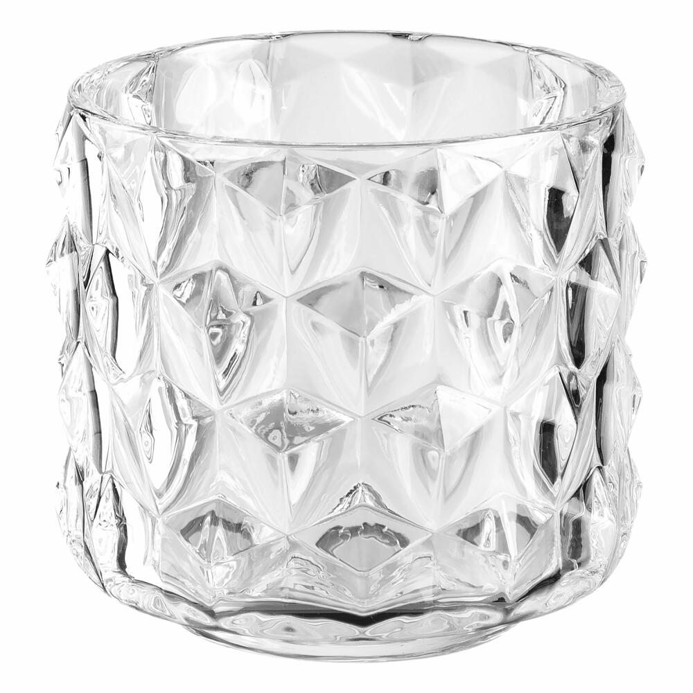 Leonardo Tischlicht Poesia große Rauten, Teelichthalter, Kerzenhalter, Windlicht Teelicht, Glas, H 10 cm, 076432