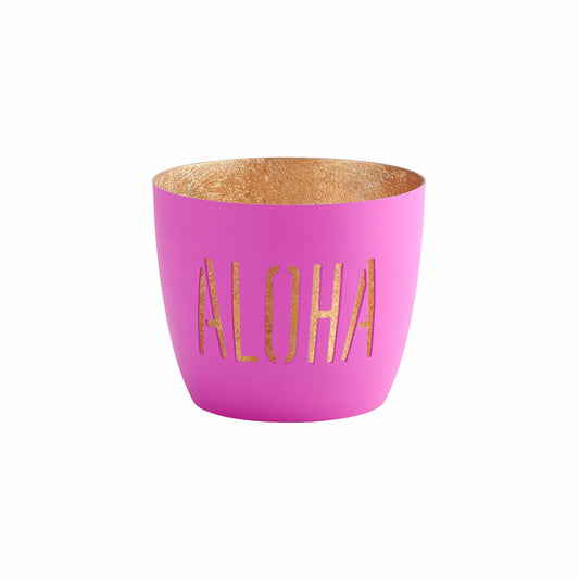 Gift Company Lantern Madras Aloha M, Tealight Holder, Candle Holder, Iron, Neon Pink, Gold, 8.5 cm, 1091904082