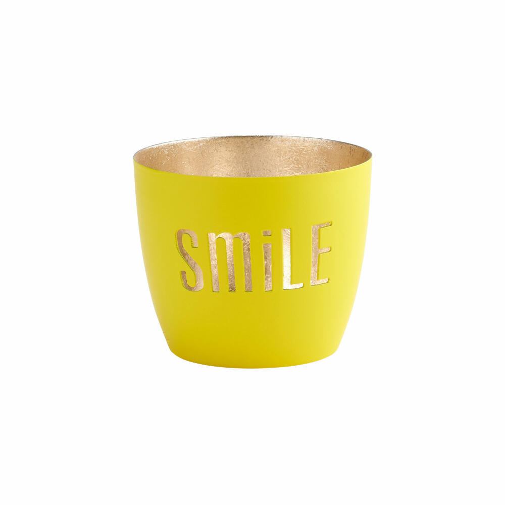 Gift Company Windlicht Madras Smile M, Teelichthalter, Kerzenhalter, Eisen, Neon Gelb, Gold, 8.5 cm, 1092104086