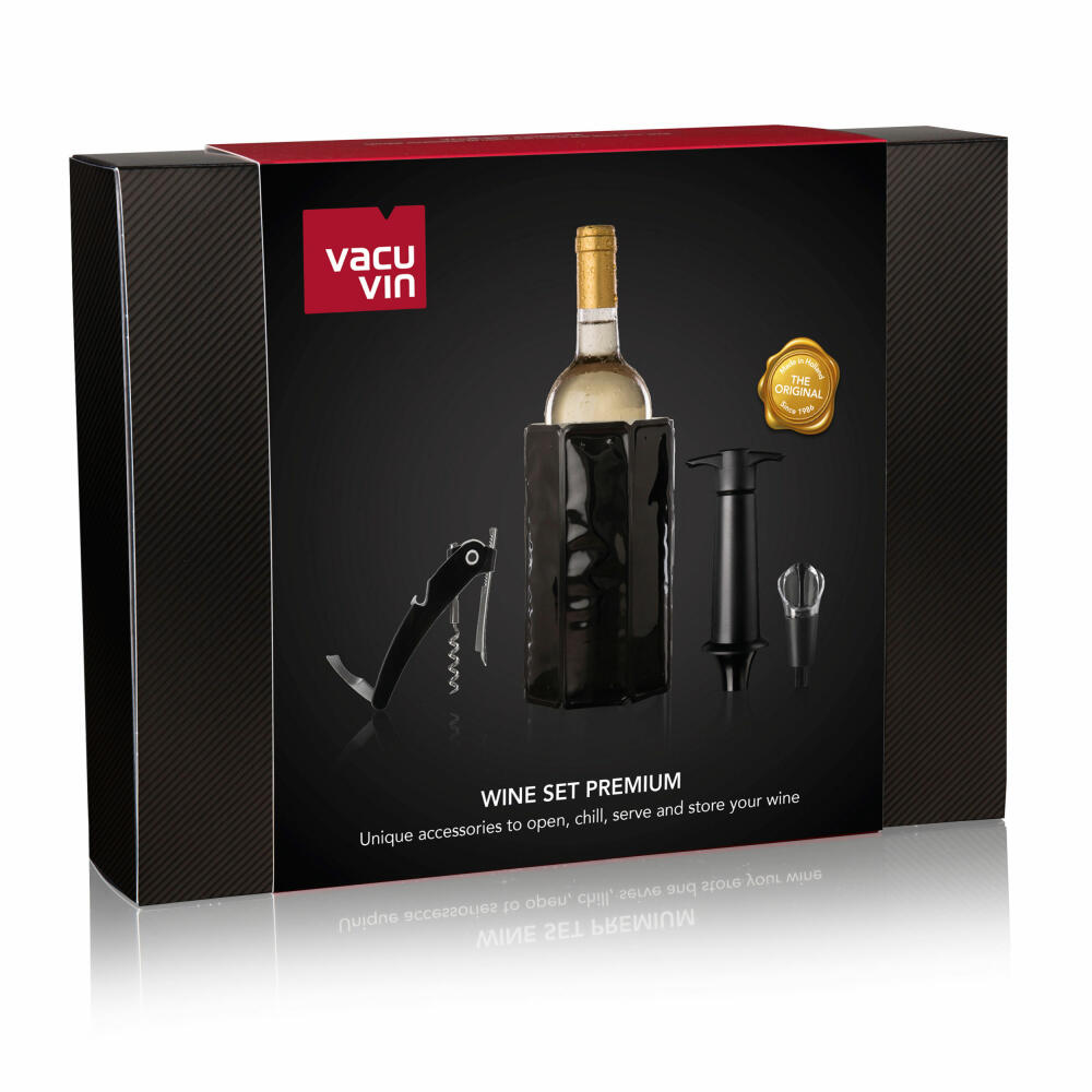 Vacu Vin Geschenkset Wein Premium, 4-tlg., Korkenzieher, Weinkühler, Stopfen, Zubehör, 3890460