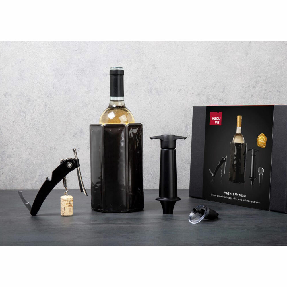 Vacu Vin Geschenkset Wein Premium, 4-tlg., Korkenzieher, Weinkühler, Stopfen, Zubehör, 3890460