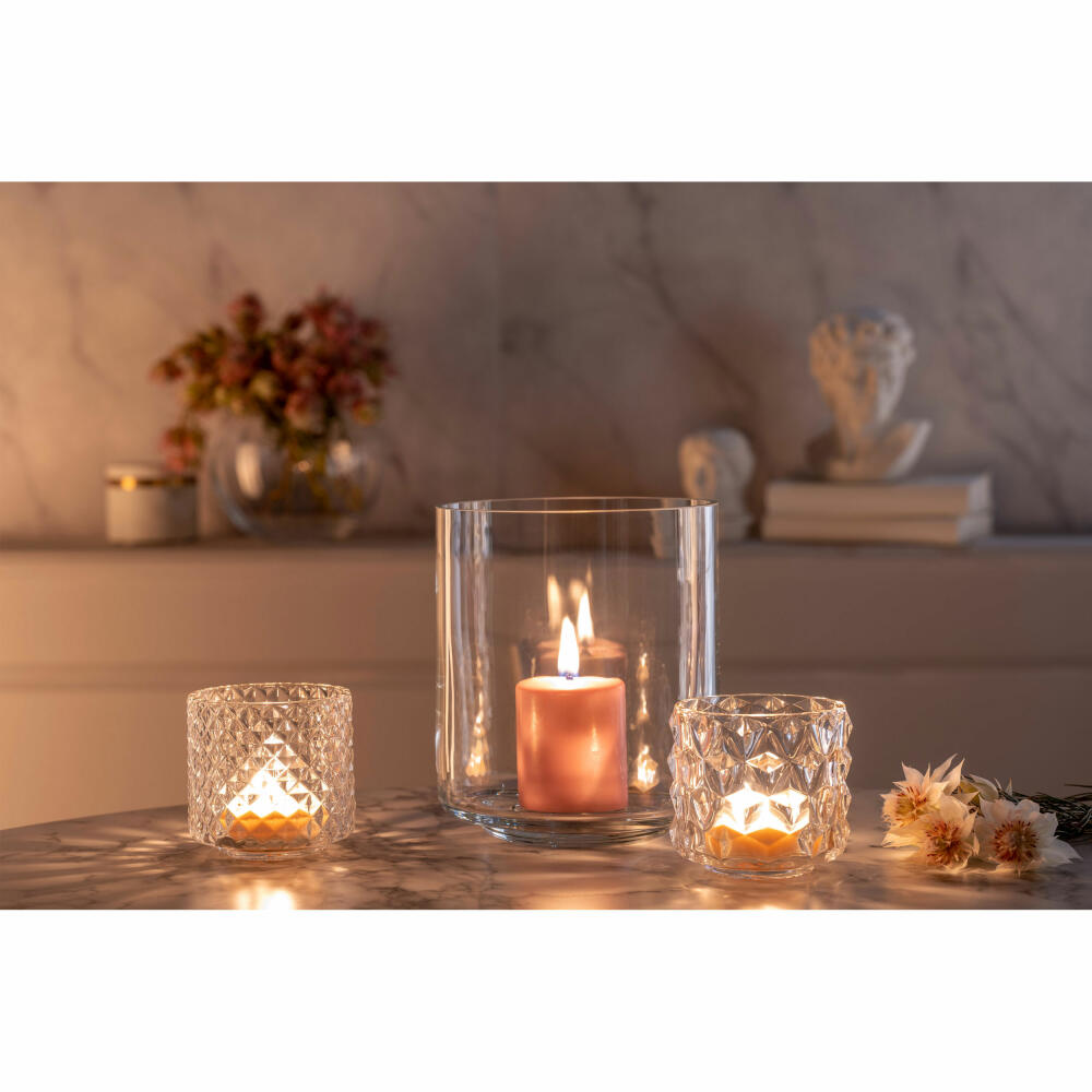 Leonardo table light Poesia small diamonds, tealight holder, candle holder, lantern tealight, glass, H 10 cm, 076431