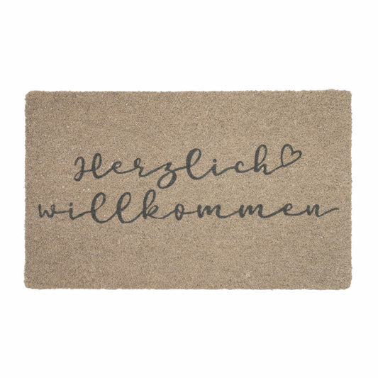 Gift Company Fußmatte Herzlich Willkommen, Türmatte, Kokosmatte, Kokos, Vinylrücken, Grau, 45 x 75 cm, 1096401004