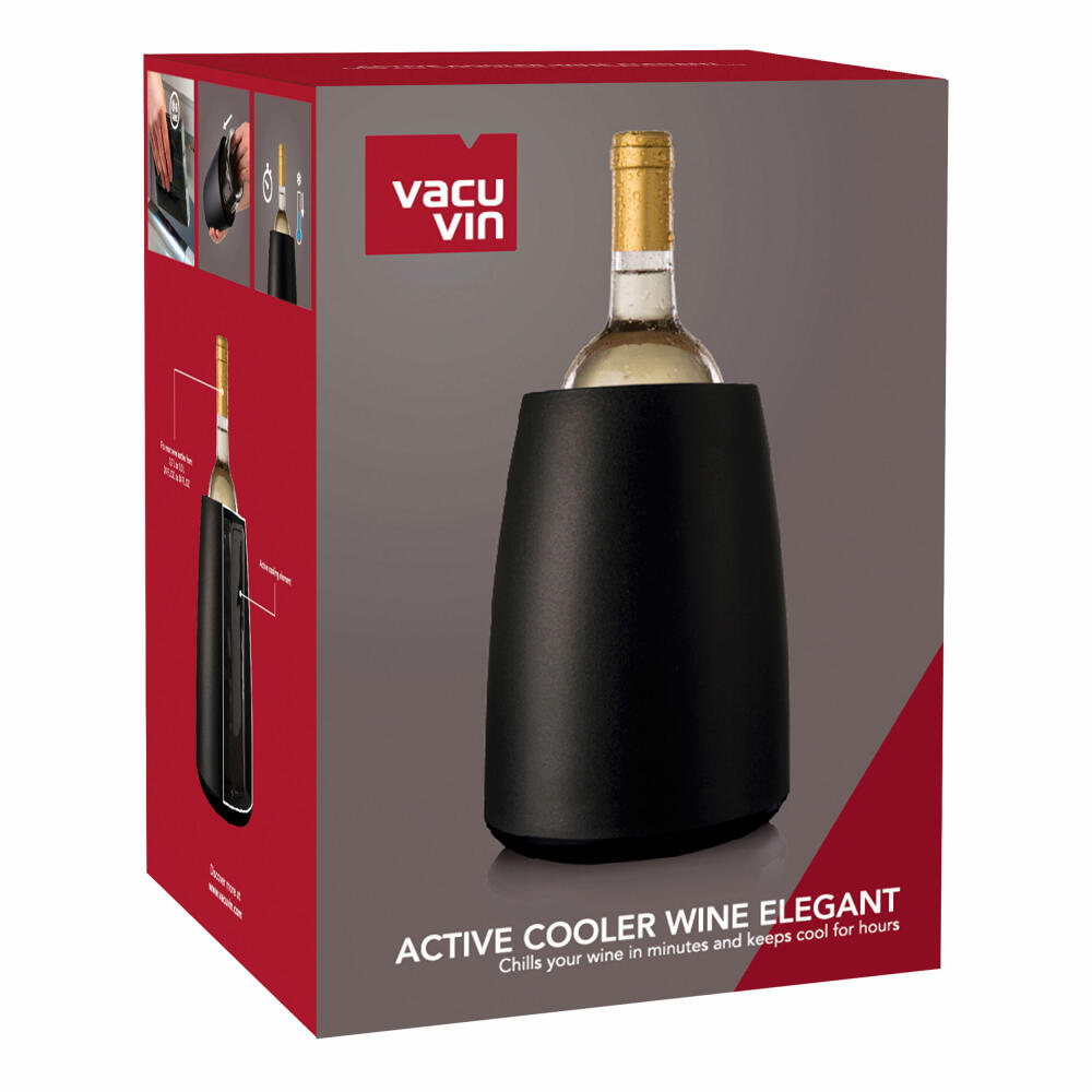 Vacu Vin Aktiv Weinkühler Elegant schwarz, Flaschenkühler, Kühlmantel, Kühlständer, Kunststoff, Kühlgel, Schwarz, Silbern, 3649460
