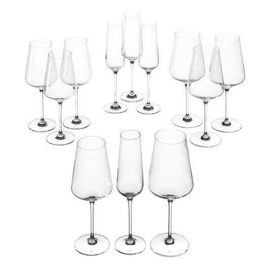 Leonardo goblet set PUCCINI, champagne glasses, red wine glasses, white wine glasses, 12 pieces, crystal glass, clear, 069525