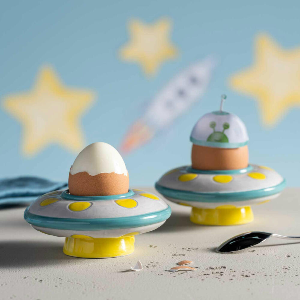 Leonardo Egg Cup Bambini Avventura Ufo, Breakfast Egg Cup, Ceramic, Multi-Coloured, 077405