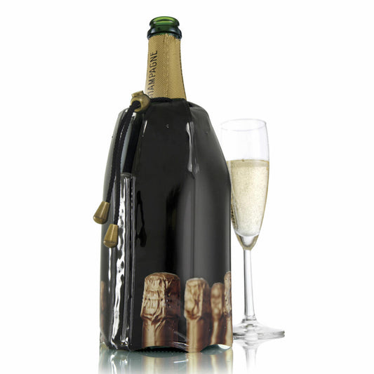 Vacu Vin Aktiv Champagnerkühler Motiv Flaschen, Flaschenkühler, Kühlmantel, Kühlmanschette, Kunststoff, Kühlgel, Schwarz, Golden, 38854606