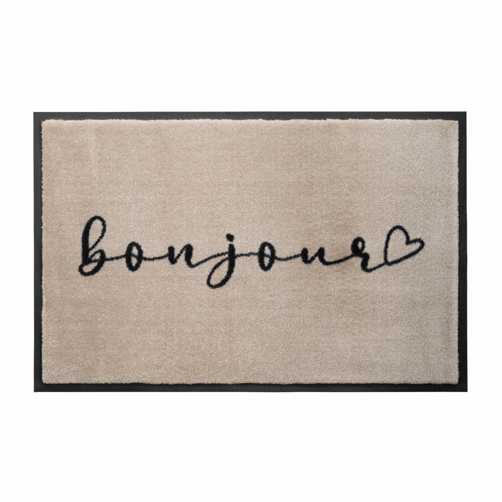 Gift Company Fußmatte Washables Bonjour, waschbare Türmatte, Polyamid, Gummirücken, Beige, Schwarz, 75 x 50 cm, 1087901005