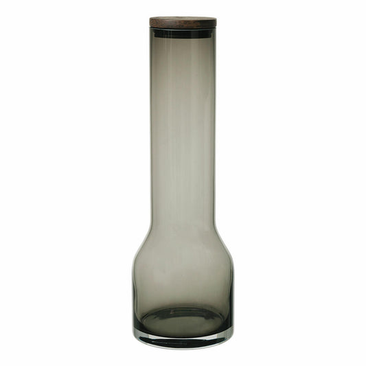 Blomus Wasserkaraffe Lungo L, Karaffe, Wasserbehälter, Glas farbig, Eiche, Silikon, Smoke, 1.1 L, 64170