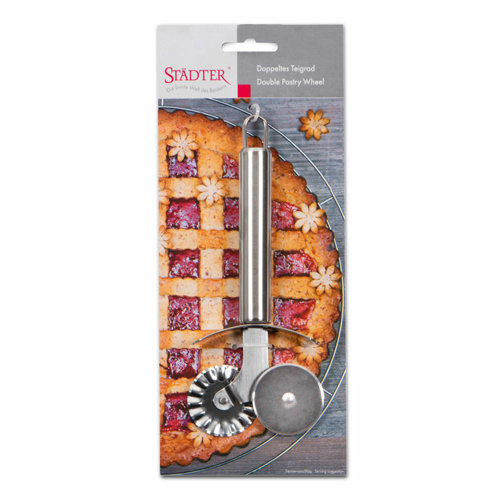 Städter double dough wheel, dough cutter, dough wheel, dumpling wheel, Maultasche, ravioli cutter, stainless steel, 18.5 cm 508033