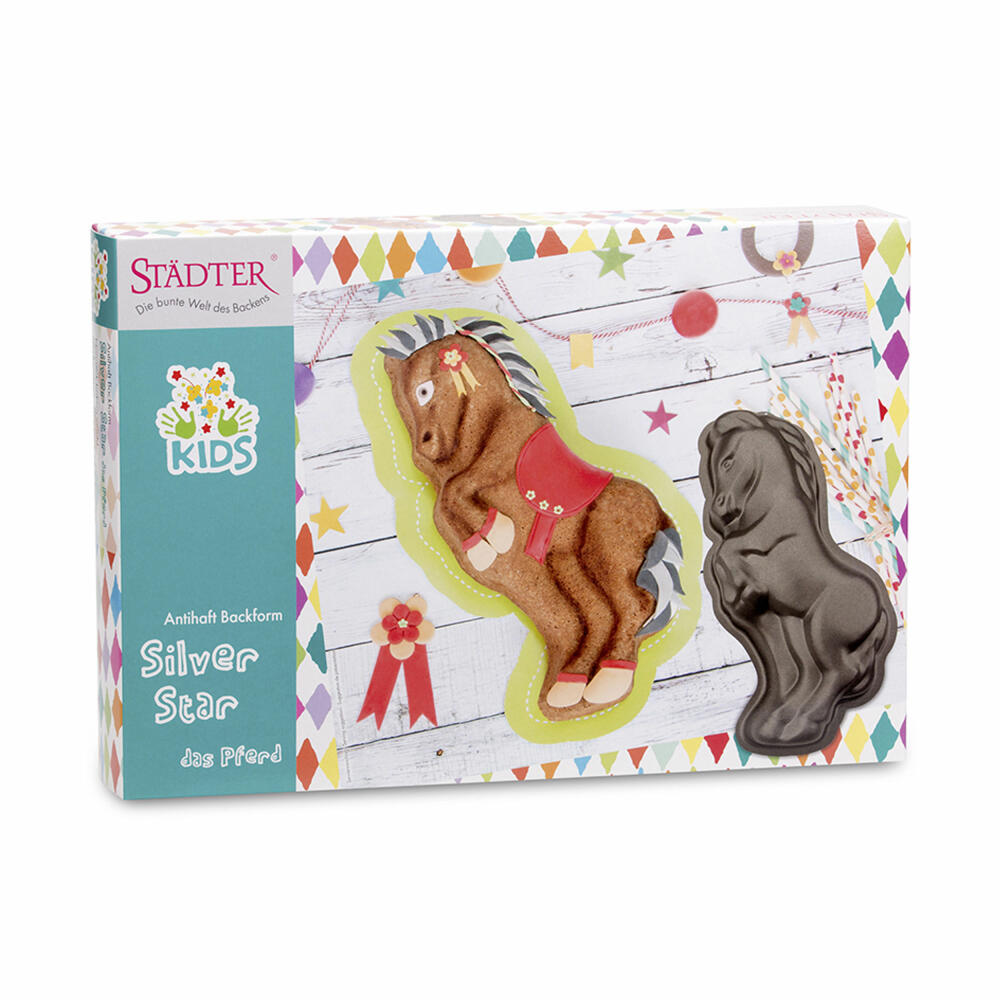 Städter KIDS Baking Pan Silver Star the Horse, Cake Pan, Cake Baking Pan, Motif Baking Pan, Metal, 18 x 33 cm, 566040