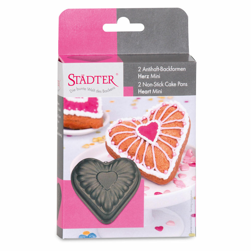 Städter motif baking pan heart mini, set of 2, baking pan, heart shape, cake pan, metal, 8 x 3.5 cm, 515079