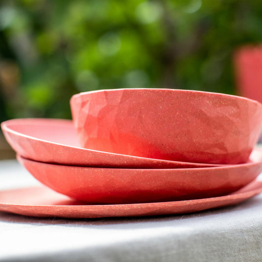 Koziol Deep Plate Set of 4 Club Plate, Soup Plates, Bowls, Plastic-Wood Mix, Nature Coral, 22 cm, 5006704