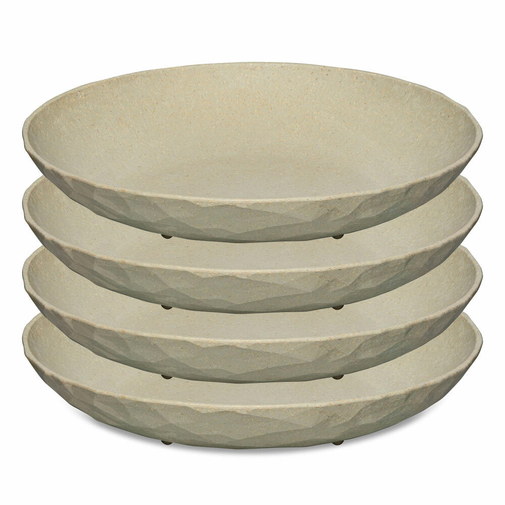 Koziol Deep Plate Set of 4 Club Plate, Soup Plates, Bowls, Plastic-Wood Mix, Nature Desert Sand, 22 cm, 5006700