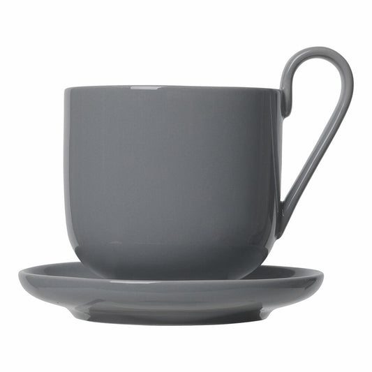 Blomus RO Set 2 Kaffeetassen mit Untertasse, Teetasse, Becher, Porzellan, Sharkskin, 290 ml, 64010