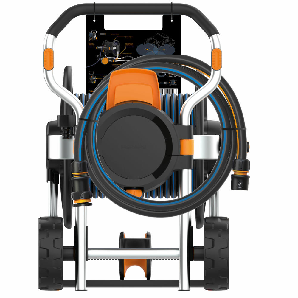 Fiskars Manueller Schlauchhalter Waterwheel XL All-Inclusive-Set, Kunststoff, Schwarz, Orange, 1062256