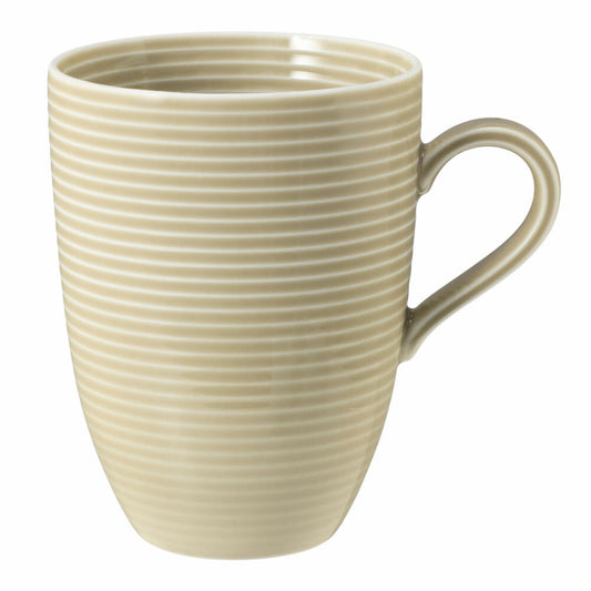 Seltmann Weiden Beat Sandbeige Becher mit Henkel, mit Relief, Henkelbecher, Kaffeebecher, Tasse, Porzellan, Beige, 350 ml, 001.753842