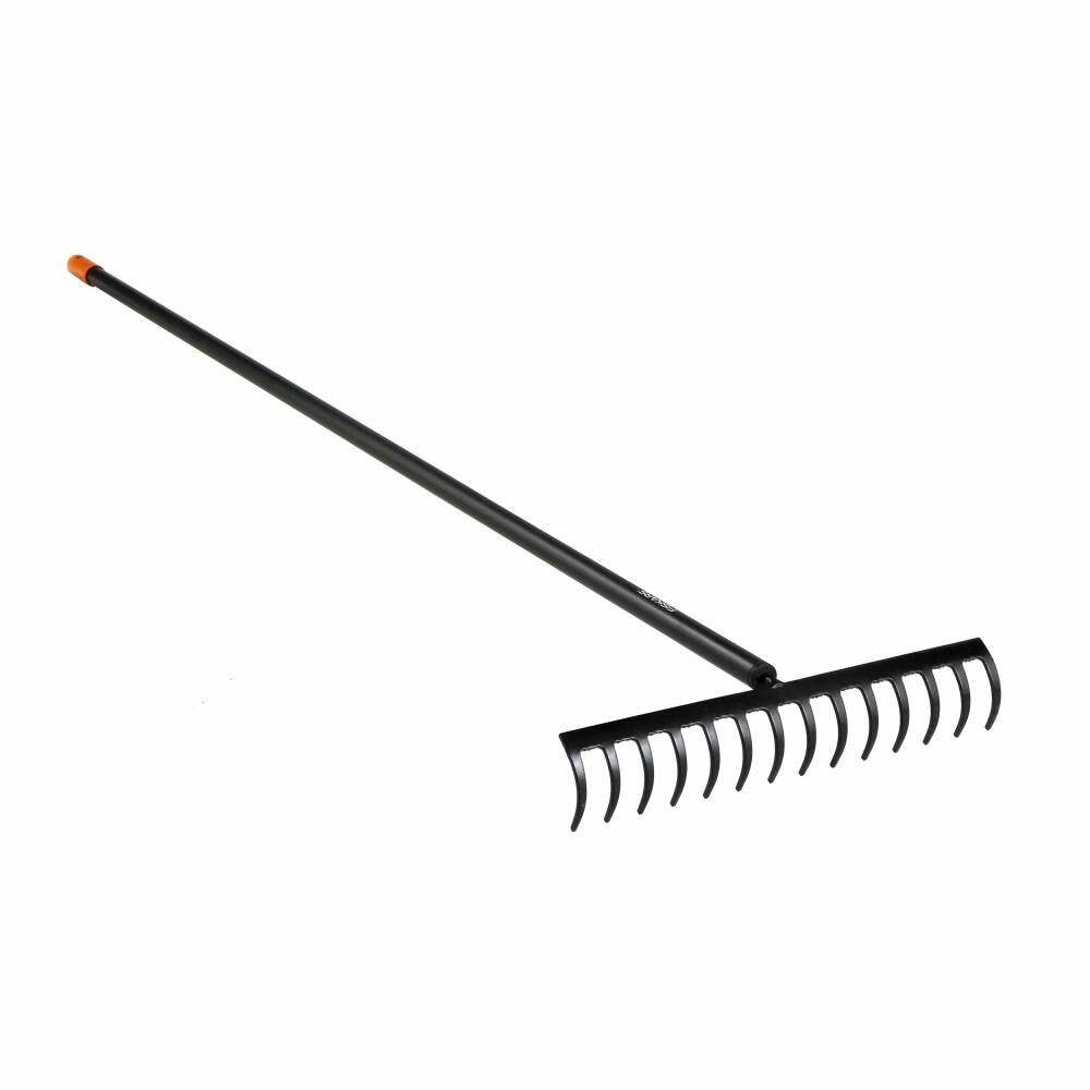 Fiskars Solid Rechen, Laub Besen, Gartenbesen, Gartenzubehör, Kunststoff / Aluminium, Schwarz / Orange, 153 cm, 1016036