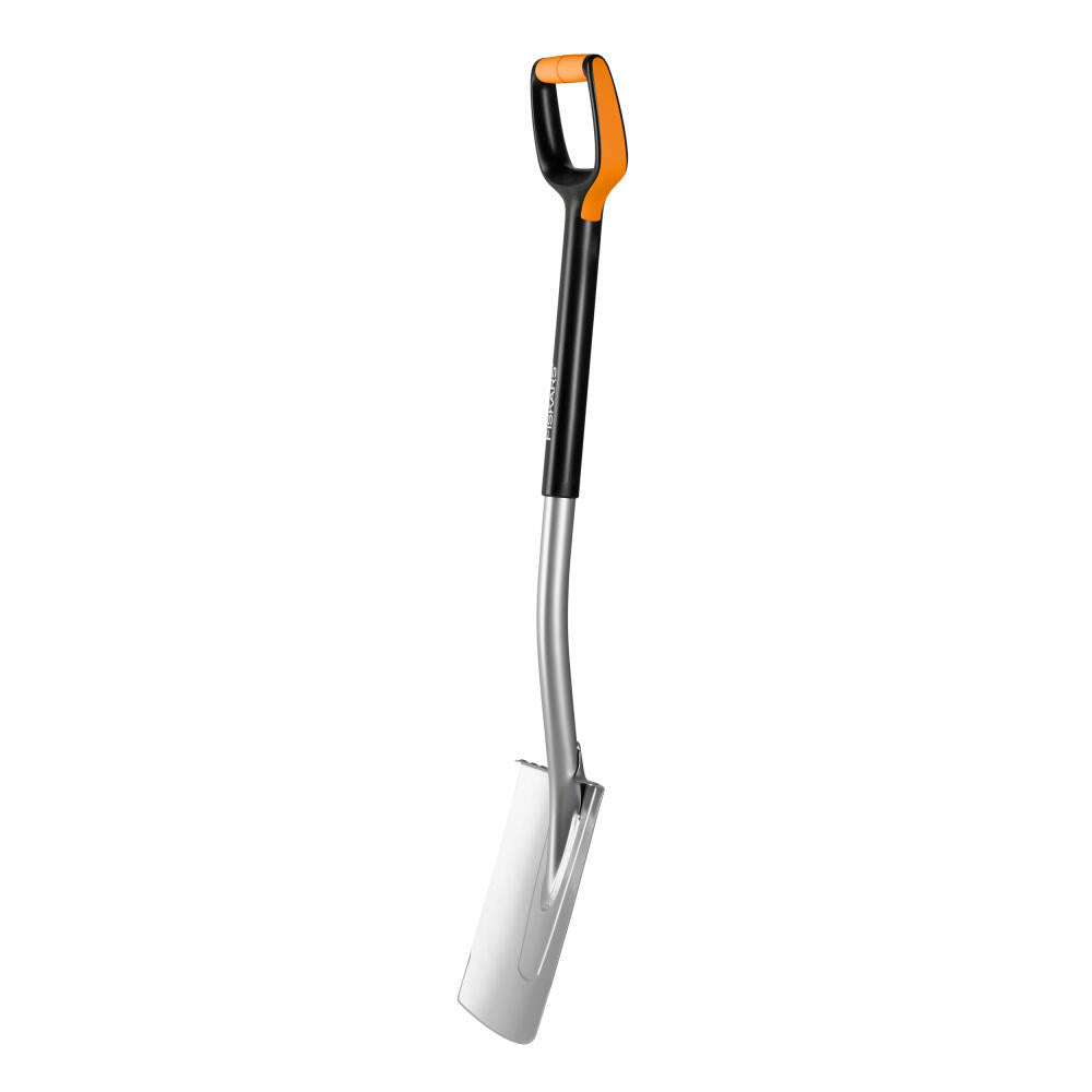 Fiskars Xact Gärtnerspaten Rund M, Spatenschaufel, Gartenschaufel, Gartenzubehör, Stahl / Kunststoff, Schwarz / Orange, 108 cm, 1003682