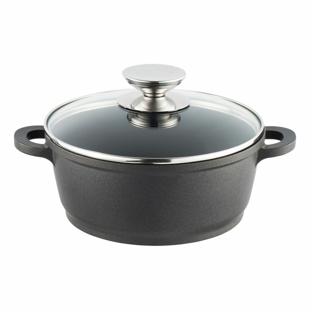 Berndes Vario Click Induction cooking pot with glass lid, pot with lid, non-stick coating, cast aluminum, black, Ø 20 cm, 031143