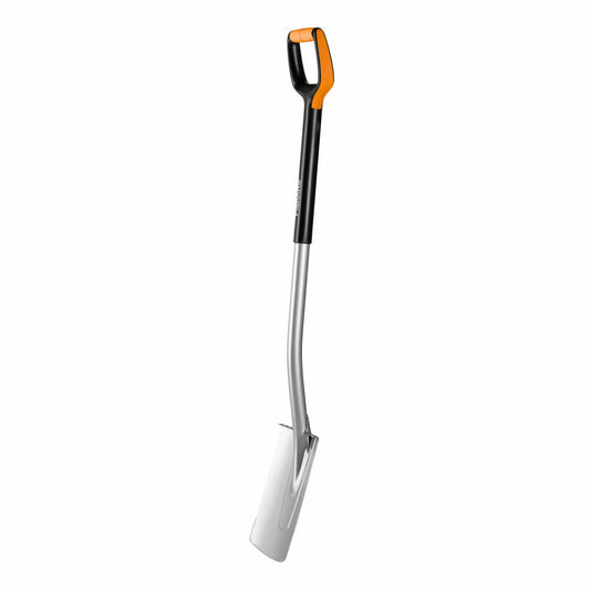 Fiskars Xact Gärtnerspaten Rund L, Spatenschaufel, Gartenschaufel, Gartenzubehör, Stahl / Kunststoff, Schwarz / Orange, 120 cm, 1003681