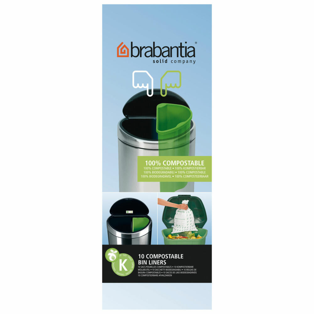 Brabantia Müllbeutel/Mülltüte, Müllsack, AbfallbeutelBiologisch Abbaubar, Kode K für Bioeinsatz im Twin Bin, 10 Liter, 10 Stück, 364983