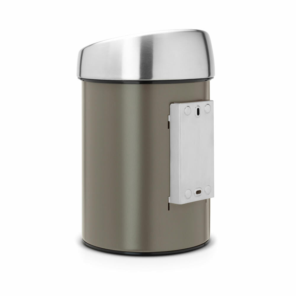 Brabantia Touch Bin, Mülleimer, Abfalleimer, Papierkorb mit Kunststoffeinsatz, Wandhalterung, Deckel Brilliant Steel, Platinum, 3 L, 364464