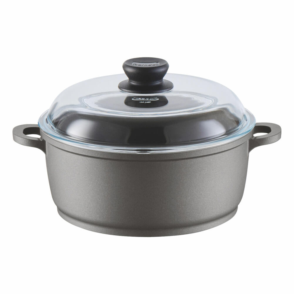 Berndes Bonanza Induction cooking pot with glass lid, pot with lid, non-stick coating, cast aluminum, gray, Ø 24 cm, 071246